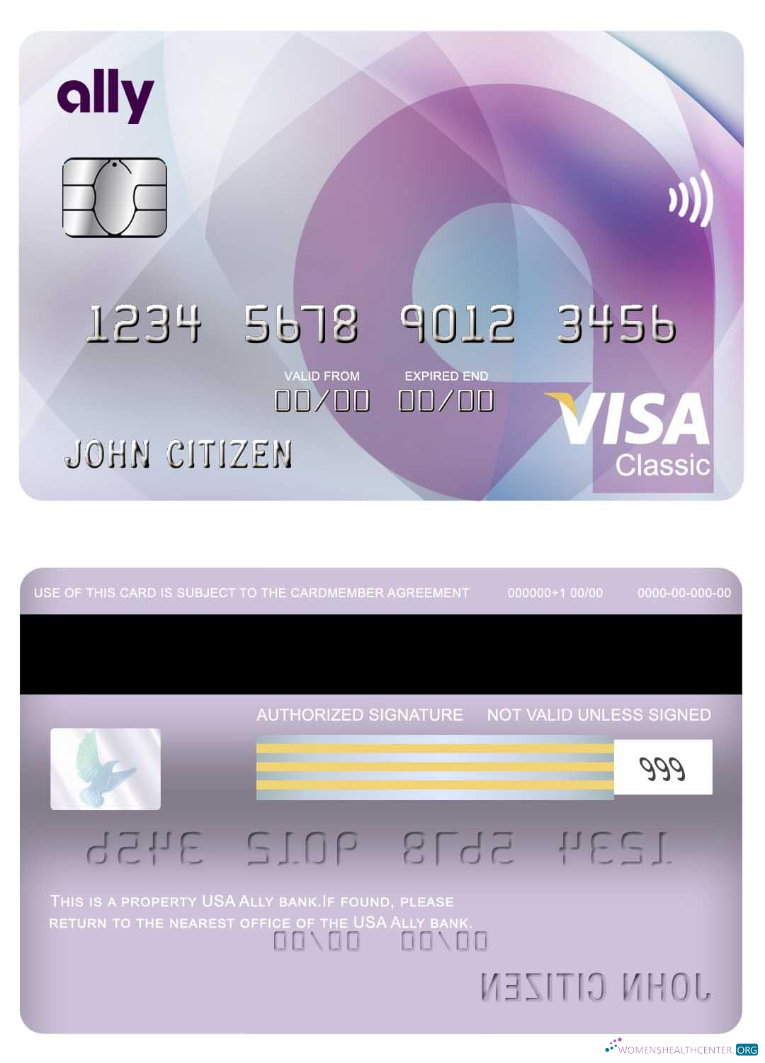 Download USA Ally bank visa classic card Photoshop template